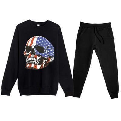 American Flag Patriotic Skull Premium Crewneck Sweatsuit Set