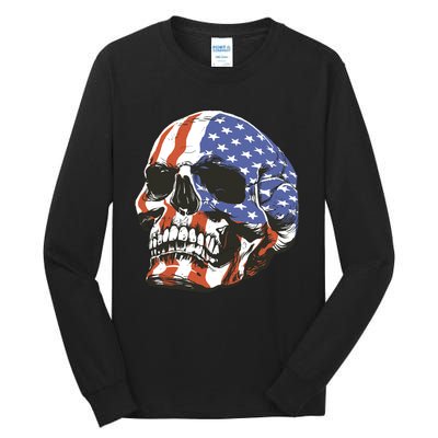 American Flag Patriotic Skull Tall Long Sleeve T-Shirt