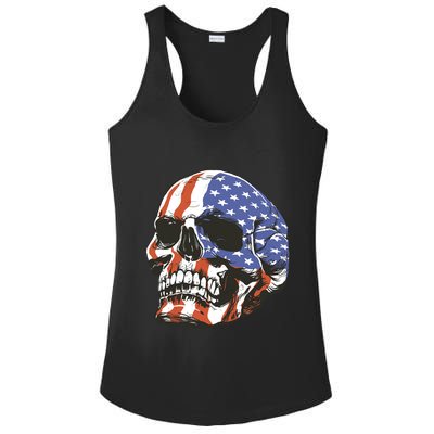 American Flag Patriotic Skull Ladies PosiCharge Competitor Racerback Tank