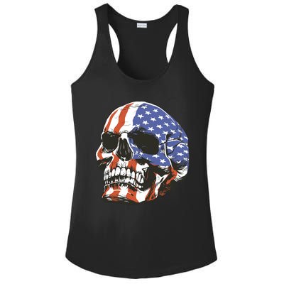 American Flag Patriotic Skull Ladies PosiCharge Competitor Racerback Tank