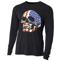 American Flag Patriotic Skull Cooling Performance Long Sleeve Crew