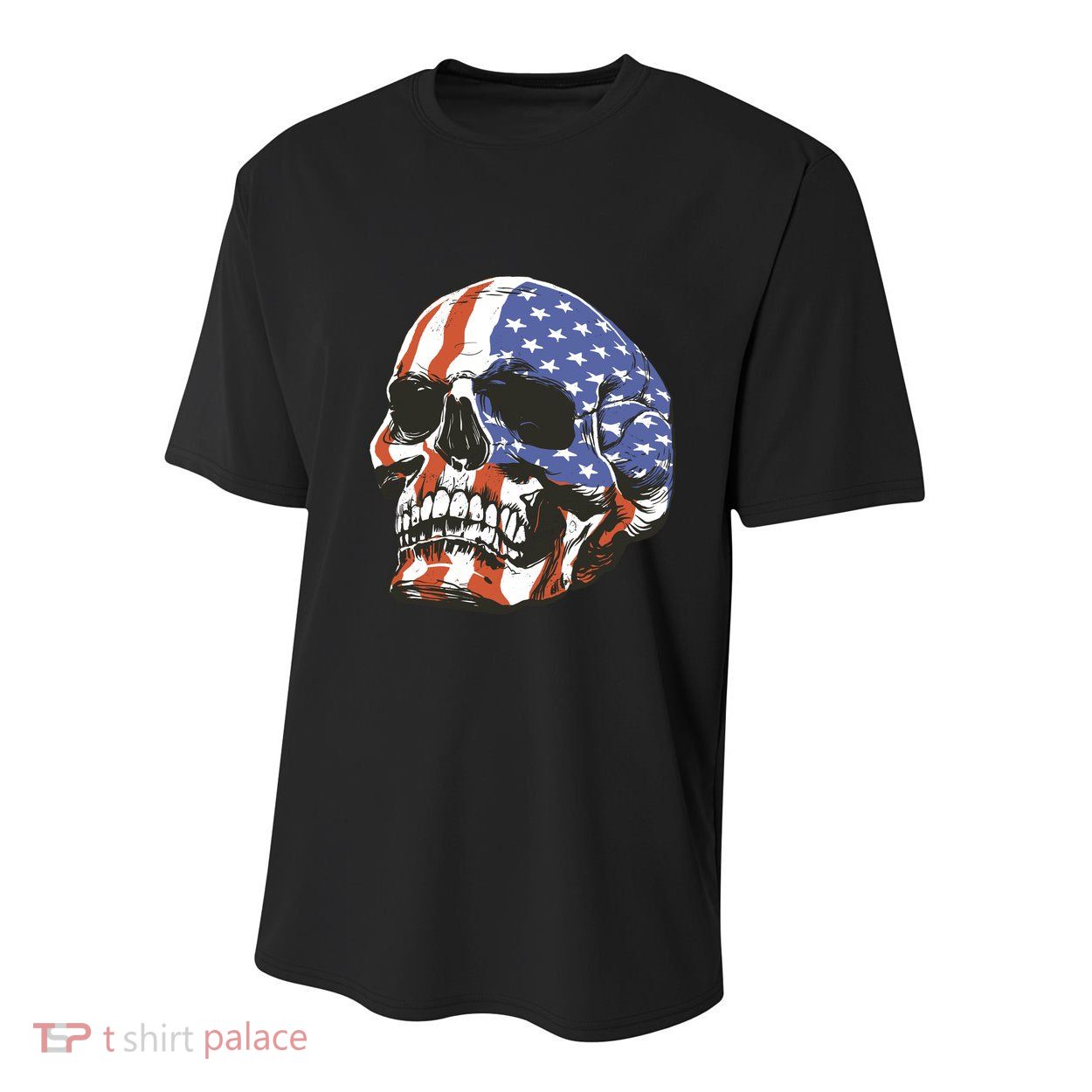 American Flag Patriotic Skull Youth Performance Sprint T-Shirt