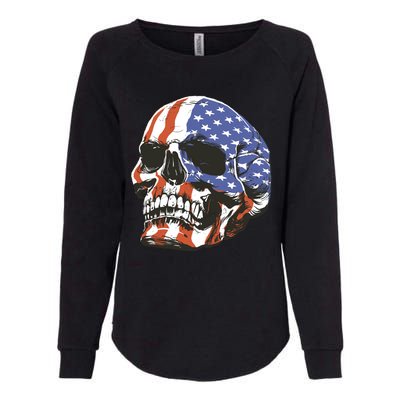 American Flag Patriotic Skull Womens California Wash Sweatshirt