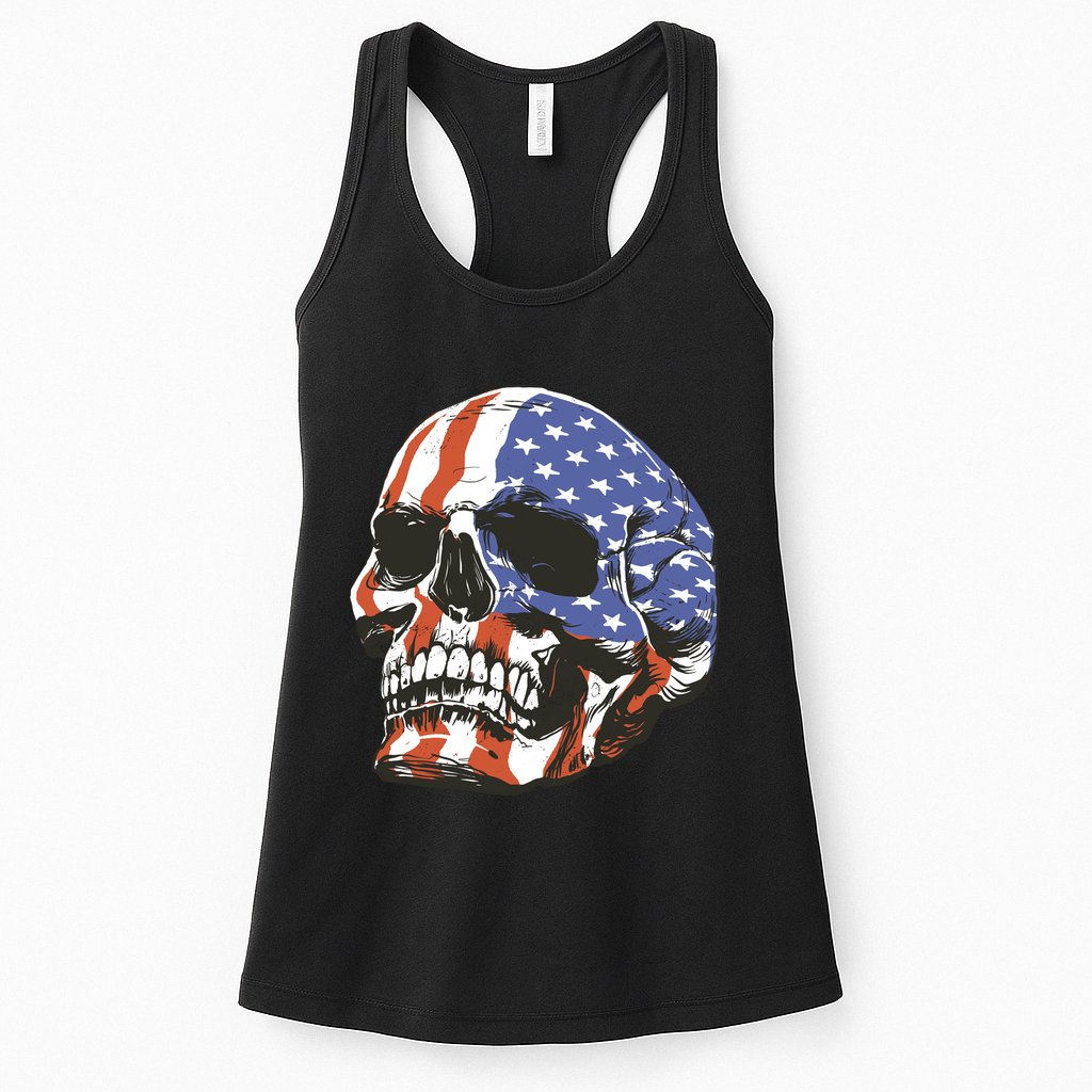 American Flag Patriotic Skull Womens Tank Top