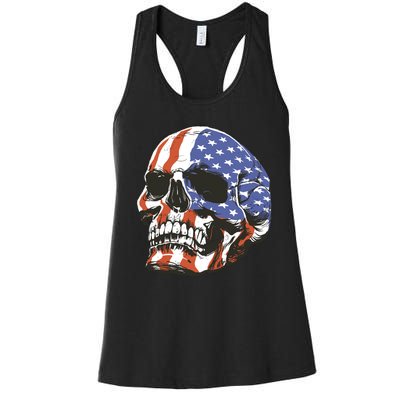 American Flag Patriotic Skull Women's Racerback Tank