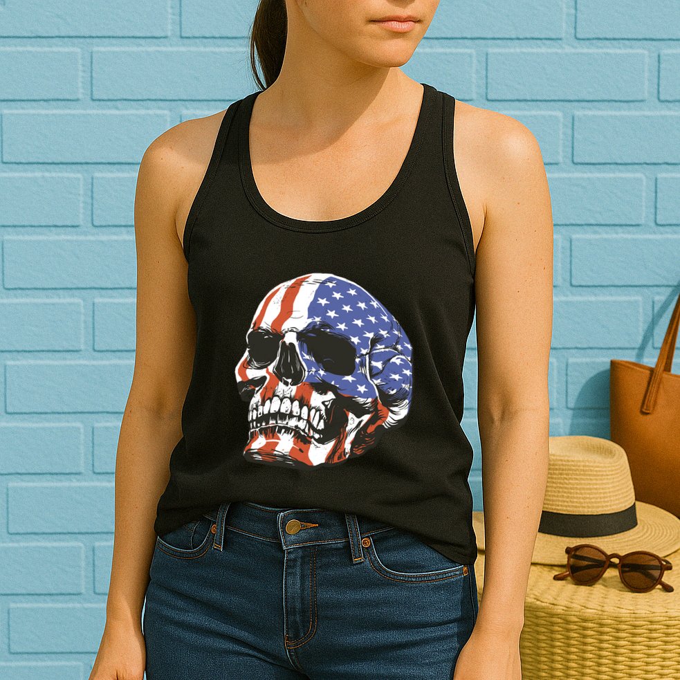 American Flag Patriotic Skull Womens Tank Top