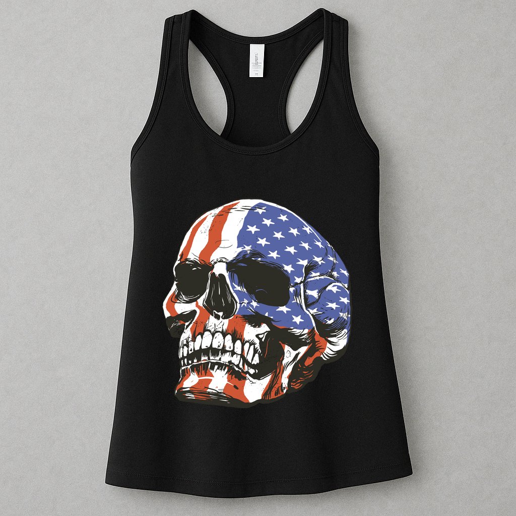 American Flag Patriotic Skull Womens Tank Top