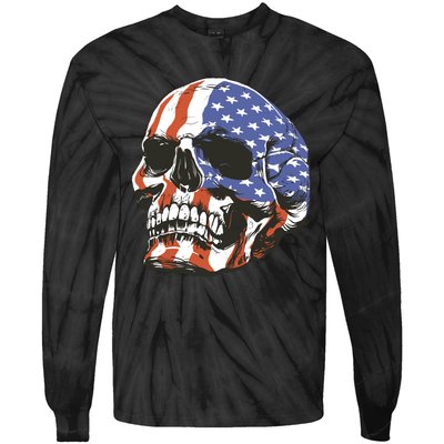 American Flag Patriotic Skull Tie-Dye Long Sleeve Shirt