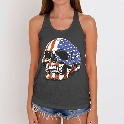 American Flag Patriotic Skull Women's Knotted Racerback Tank