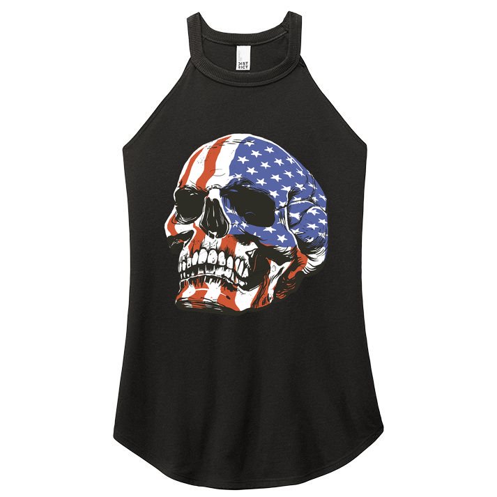 American Flag Patriotic Skull Women's Perfect Tri Rocker Tank