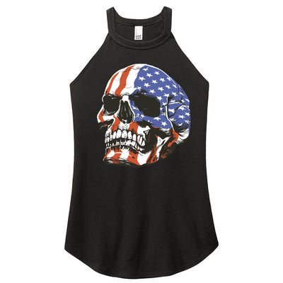 American Flag Patriotic Skull Women’s Perfect Tri Rocker Tank