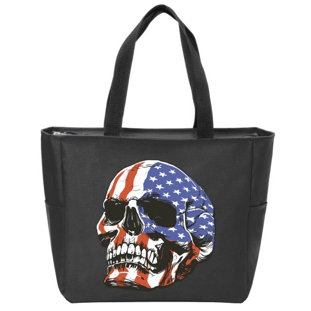 American Flag Patriotic Skull Zip Tote Bag