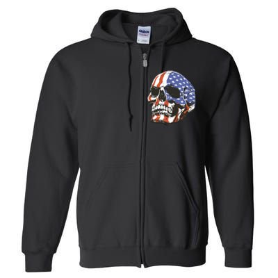 American Flag Patriotic Skull Full Zip Hoodie