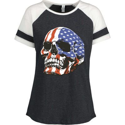 American Flag Patriotic Skull Enza Ladies Jersey Colorblock Tee