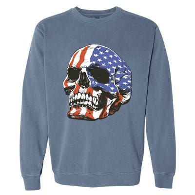 American Flag Patriotic Skull Garment-Dyed Sweatshirt