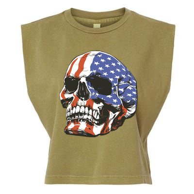 American Flag Patriotic Skull Garment-Dyed Women's Muscle Tee