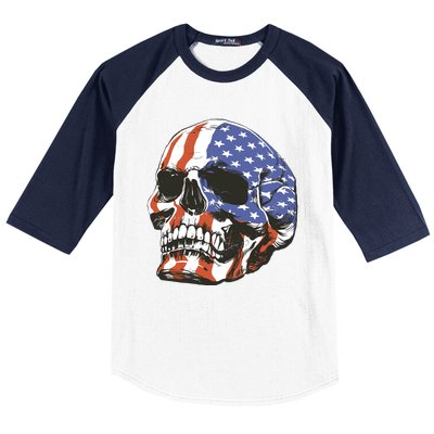 American Flag Patriotic Skull Baseball Sleeve Shirt