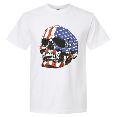 American Flag Patriotic Skull Garment-Dyed Heavyweight T-Shirt