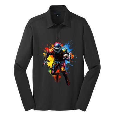 American Football player paint Silk Touch Performance Long Sleeve Polo