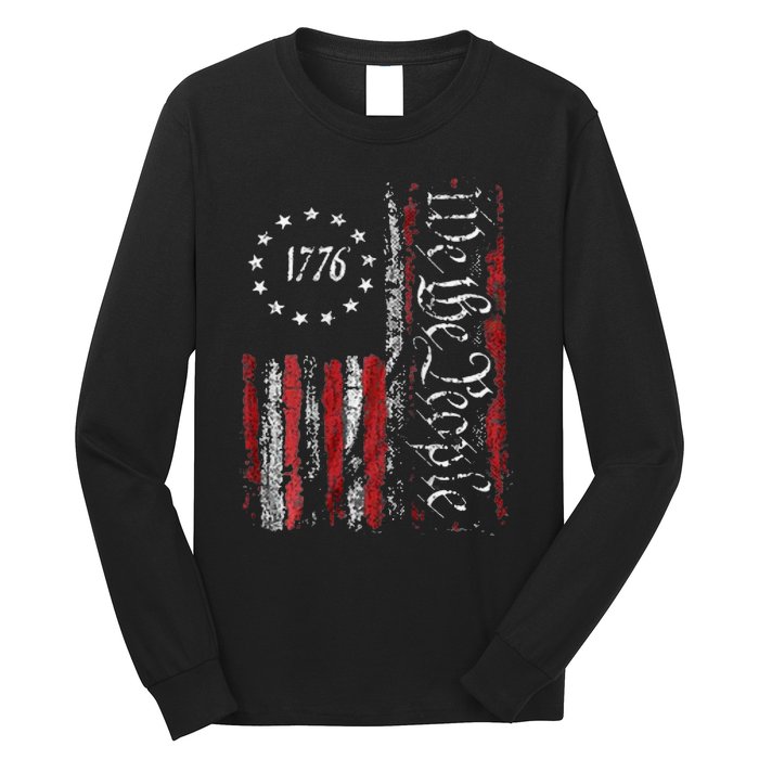 American Flag Patriotic 1776 We The People USA Print Long Sleeve Shirt