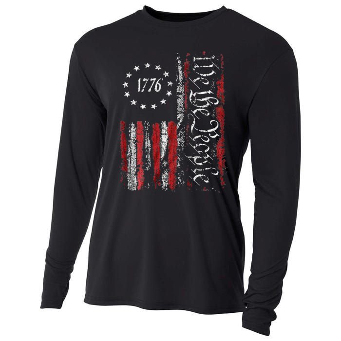 American Flag Patriotic 1776 We The People USA Print Cooling Performance Long Sleeve Crew