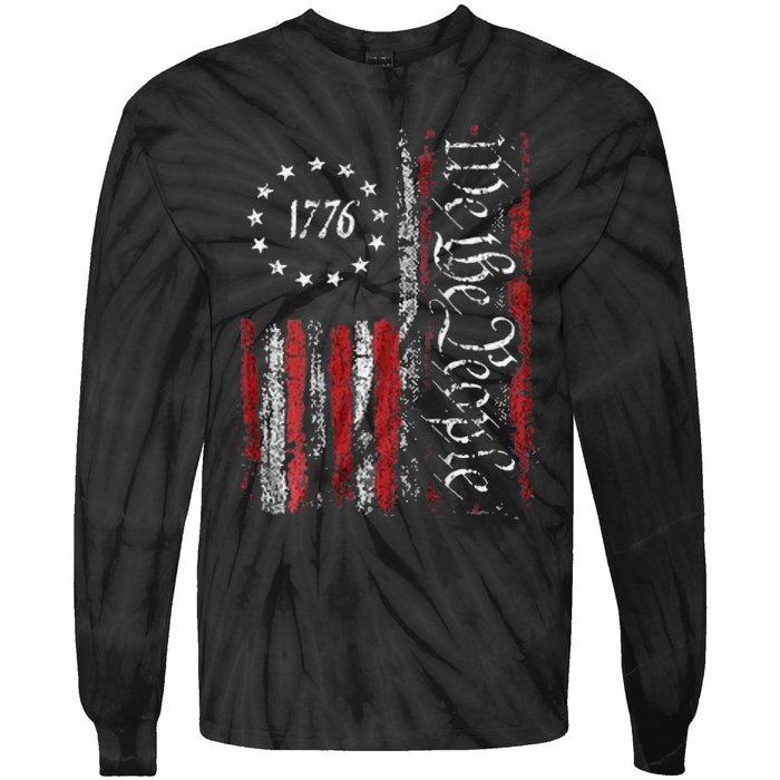 American Flag Patriotic 1776 We The People USA Print Tie-Dye Long Sleeve Shirt