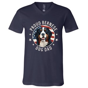 American Flag Proud Bernese Mountain Dog Dad V-Neck T-Shirt