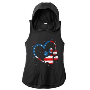 American Flag Patriotic Dog & Cat Paw Print 4th Of July Ladies PosiCharge Tri-Blend Wicking Draft Hoodie Tank