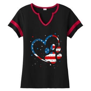 American Flag Patriotic Dog & Cat Paw Print 4th Of July Ladies Halftime Notch Neck Tee