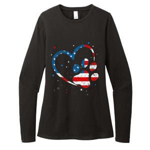 American Flag Patriotic Dog & Cat Paw Print 4th Of July Womens CVC Long Sleeve Shirt