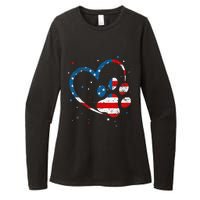 American Flag Patriotic Dog & Cat Paw Print 4th Of July Womens CVC Long Sleeve Shirt