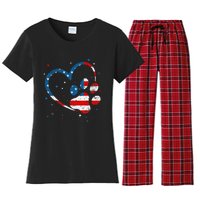 American Flag Patriotic Dog & Cat Paw Print 4th Of July Women's Flannel Pajama Set