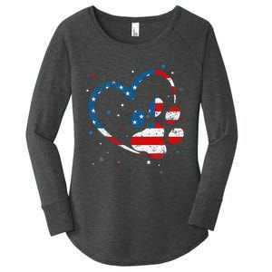 American Flag Patriotic Dog & Cat Paw Print 4th Of July Women's Perfect Tri Tunic Long Sleeve Shirt