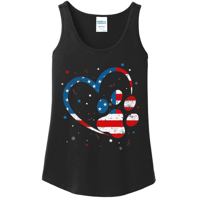 American Flag Patriotic Dog & Cat Paw Print 4th Of July Ladies Essential Tank