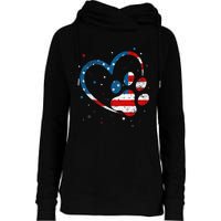 American Flag Patriotic Dog & Cat Paw Print 4th Of July Womens Funnel Neck Pullover Hood