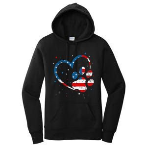 American Flag Patriotic Dog & Cat Paw Print 4th Of July Women's Pullover Hoodie