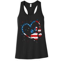 American Flag Patriotic Dog & Cat Paw Print 4th Of July Women's Racerback Tank