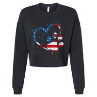 American Flag Patriotic Dog & Cat Paw Print 4th Of July Cropped Pullover Crew