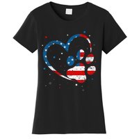 American Flag Patriotic Dog & Cat Paw Print 4th Of July Women's T-Shirt