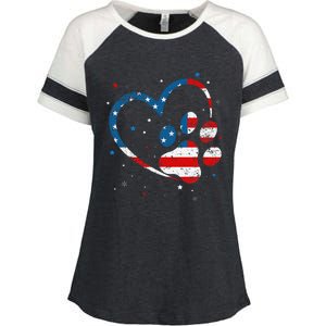 American Flag Patriotic Dog & Cat Paw Print 4th Of July Enza Ladies Jersey Colorblock Tee