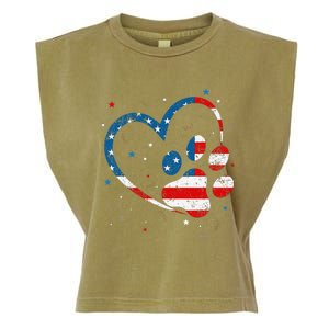 American Flag Patriotic Dog & Cat Paw Print 4th Of July Garment-Dyed Women's Muscle Tee