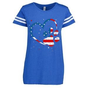 American Flag Patriotic Dog & Cat Paw Print 4th Of July Enza Ladies Jersey Football T-Shirt