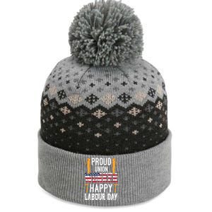 American Flag Proud Union Worker Happy Labor Day Gift The Baniff Cuffed Pom Beanie