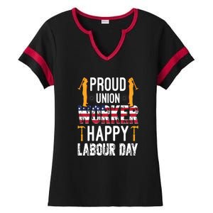 American Flag Proud Union Worker Happy Labor Day Gift Ladies Halftime Notch Neck Tee