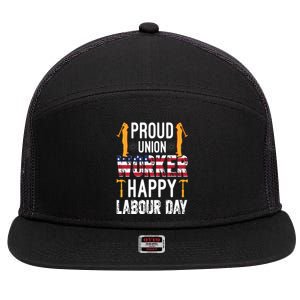 American Flag Proud Union Worker Happy Labor Day Gift 7 Panel Mesh Trucker Snapback Hat