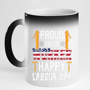 American Flag Proud Union Worker Happy Labor Day Gift 11oz Black Color Changing Mug