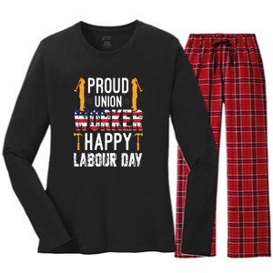 American Flag Proud Union Worker Happy Labor Day Gift Women's Long Sleeve Flannel Pajama Set 