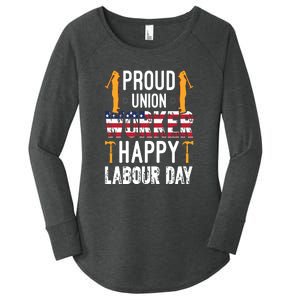 American Flag Proud Union Worker Happy Labor Day Gift Women's Perfect Tri Tunic Long Sleeve Shirt