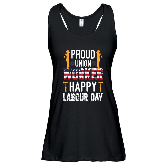 American Flag Proud Union Worker Happy Labor Day Gift Ladies Essential Flowy Tank