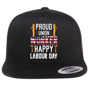 American Flag Proud Union Worker Happy Labor Day Gift Flat Bill Trucker Hat